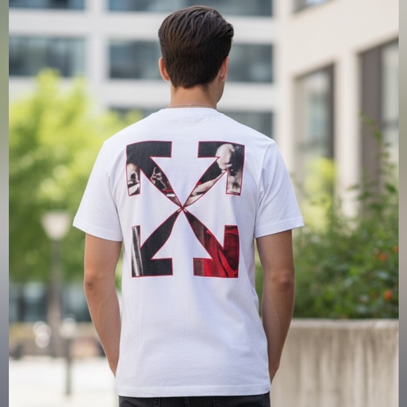 Off-White Other - Off-White White T-Shirt with Red and Black Graphic